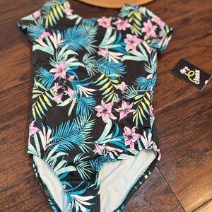 art class Kids Swim One Piece - Black with Pink and Blue Floral
